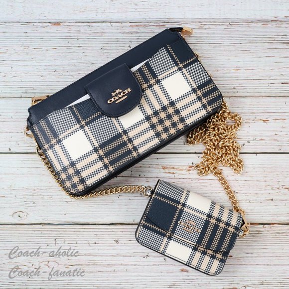 NWT Coach C8682 Poppy Crossbody With Garden Plaid Print in Midnight - Picture 8 of 11